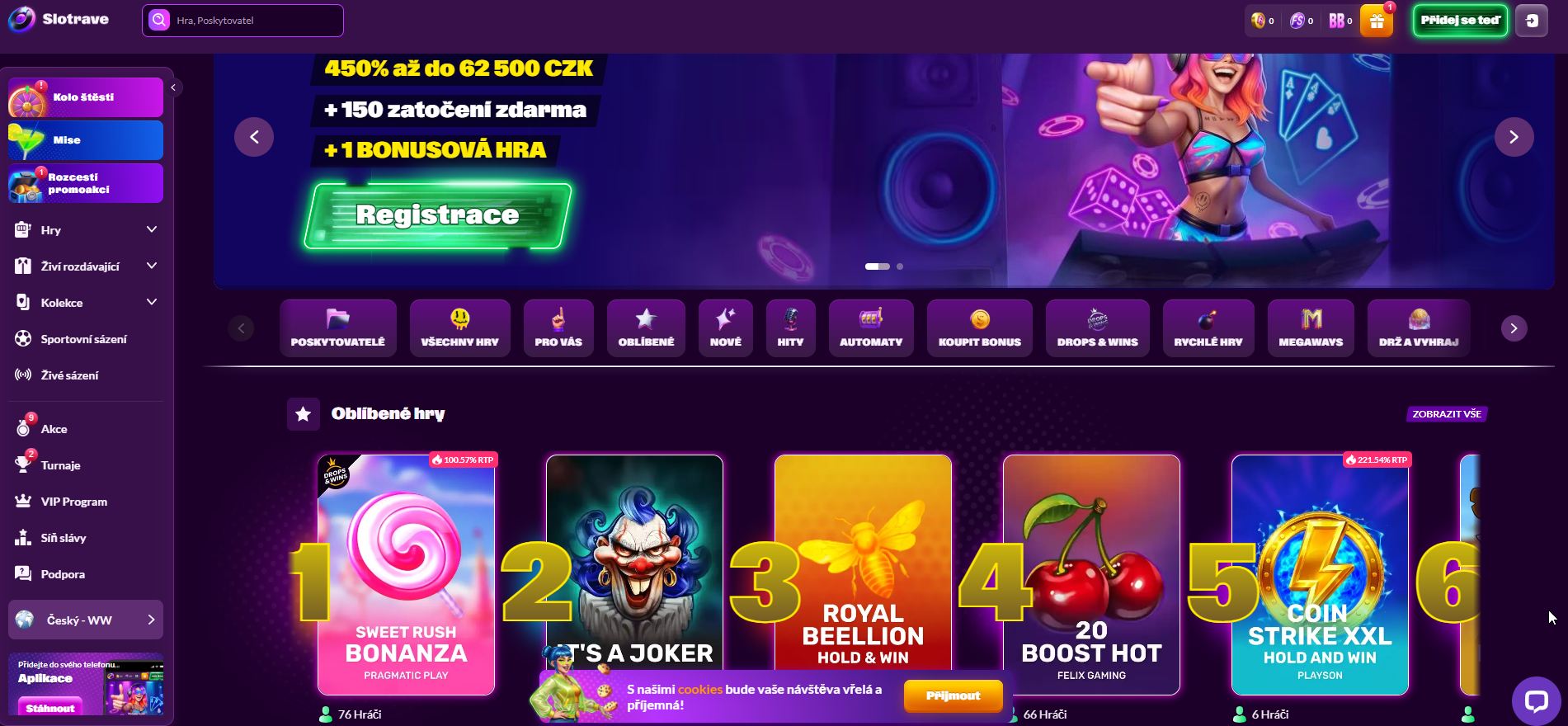 Za registraci v kasinu SlotRave můžete získat bonus 450%