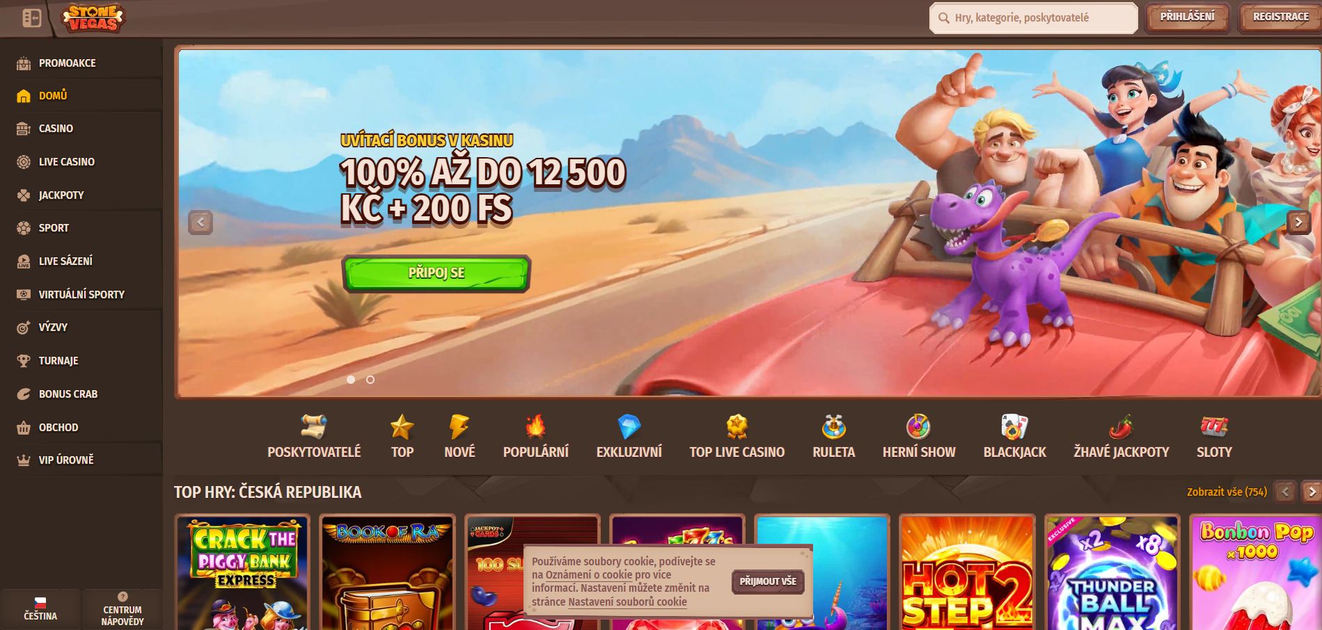 StoneVegas nabízí 100% bonus až do výše 12 500 Kč a 100 roztočení zdarma