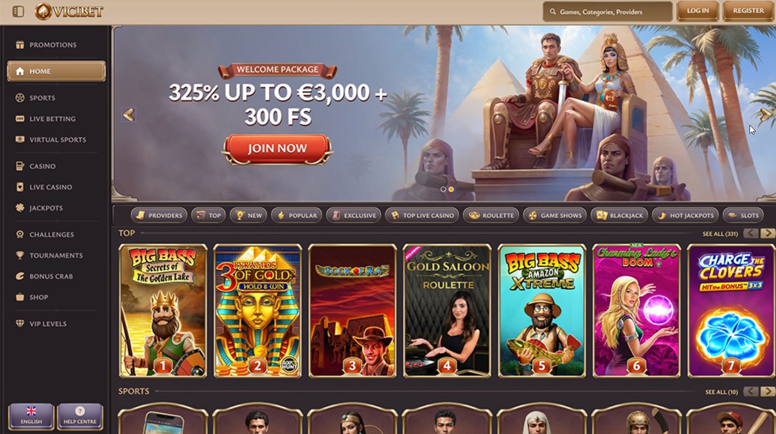Vicibet vám dá 325% bonus přímo z Caesarových rukou, abyste mohli vyhrát cenu za jeho Kleopatru